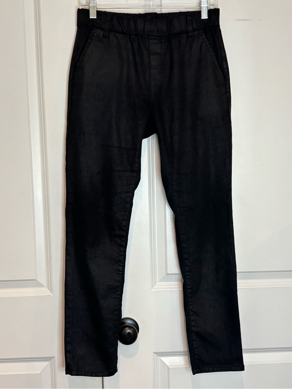 Bevy Flog Black Faux Leather Look Elastic Waist Pull On Legging Skinny Pant 28